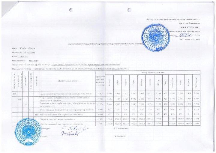 Төлемдер бойынша қаржыландырудың жеке жоспары 2020