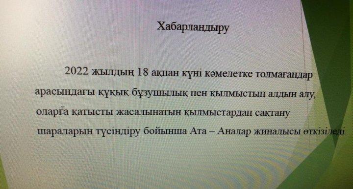 "Кәмелетке толмағандар арасындағы құқық бұзушылық пен қылмыстың алдын алу."