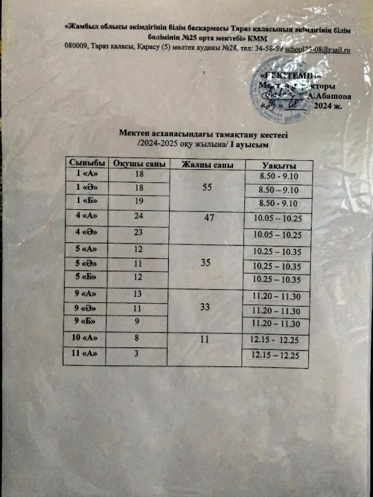 Тамақтандыру кестесі